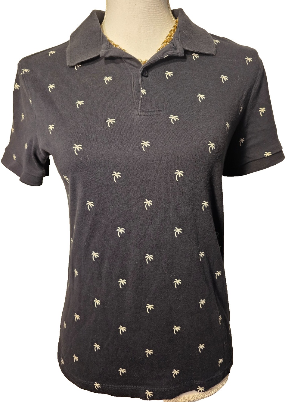 H&M Womens Black & White Polo Palm Tree Print Shirt XS